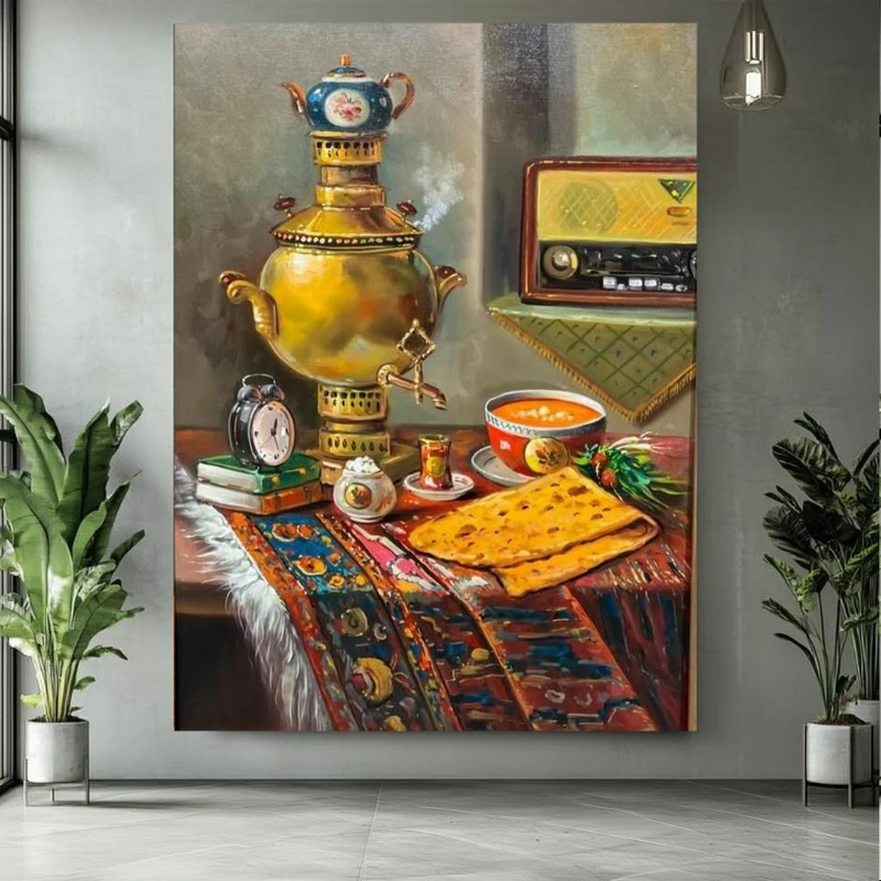 تابلو بوم طرح مخمل سماور مدل ایرانی کد PY472