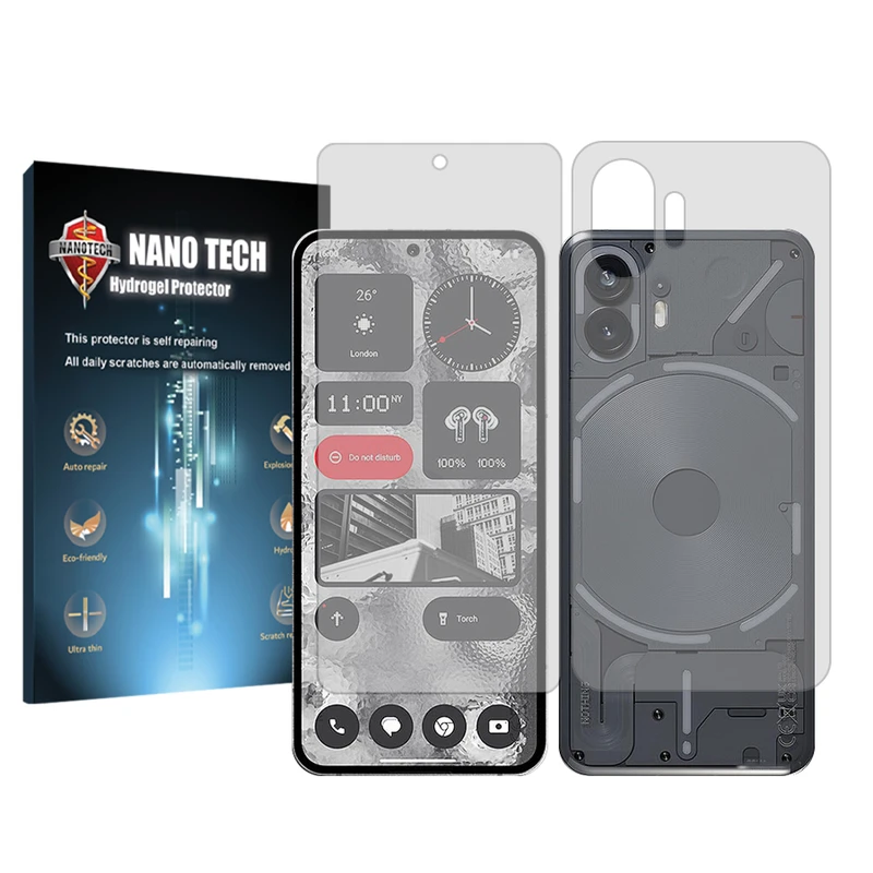 محافظ صفحه نمایش شفاف نانو تک مناسب برای گوشی موبایل ناتینگ Phone 2 به همراه محافظ پشت گوشی