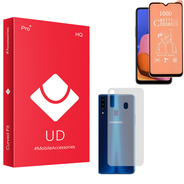 محافظ صفحه نمایش سرامیکی مات یو دی مدل HQ مناسب برای گوشی موبایل سامسونگ Galaxy A20s به همراه محافظ پشت گوشی