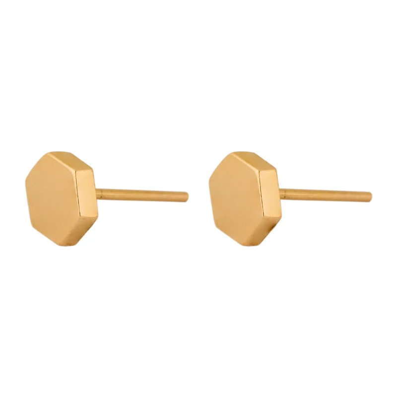 گوشواره میخی طلا 18 عیار زنانه گالری تاج آبادی مدل شش ضلعی ساده کد T-35