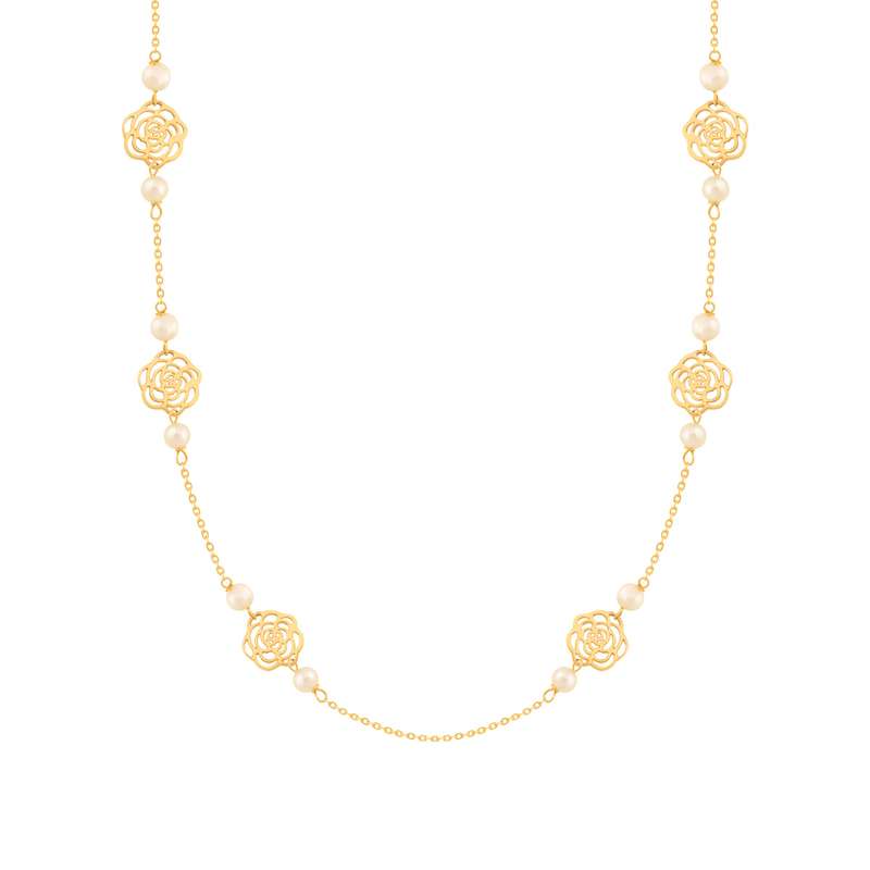 گردنبند طلا 18 عیار دخترانه پرسته مدل گل رز و مروارید