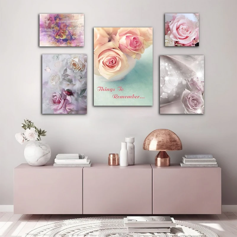 تابلو شاسی بکلیت طرح دکوراتیو گل رز مدل SH-637 مجموعه 5 عددی