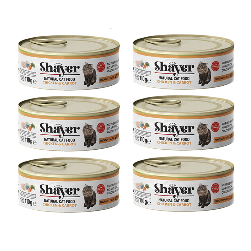 کنسرو غذای گربه شایر مدل پته مرغ و هویج وزن 110 گرم بسته 6 عددی