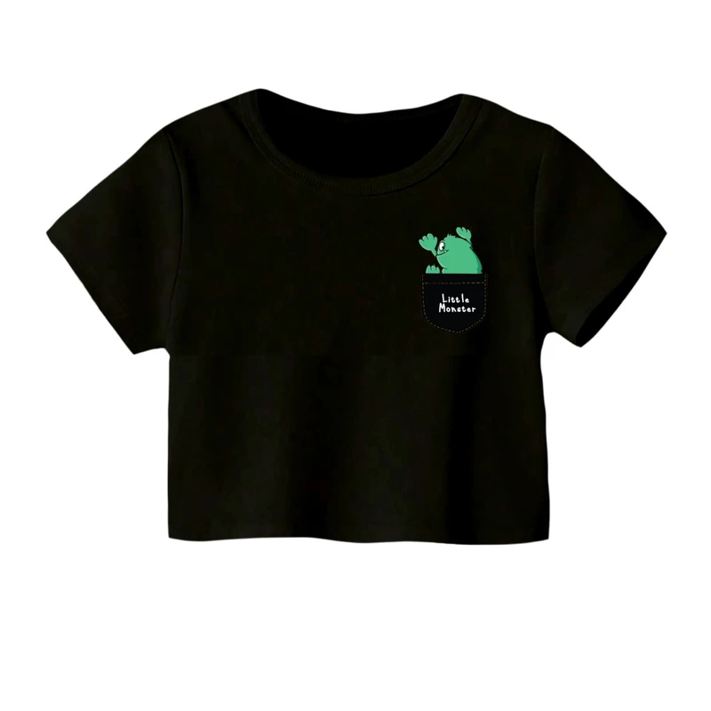 کراپ‌ تی‌شرت آستین کوتاه زنانه مدل قهرمان کوچک