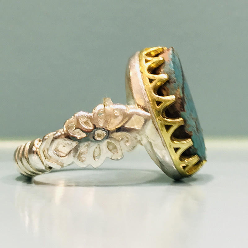 انگشتر نقره مردانه مدل شبکه فیروزه نیشابوری