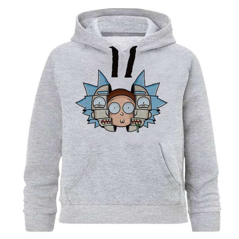هودی پسرانه طرح ریک و مورتی کد B19 رنگ طوسی