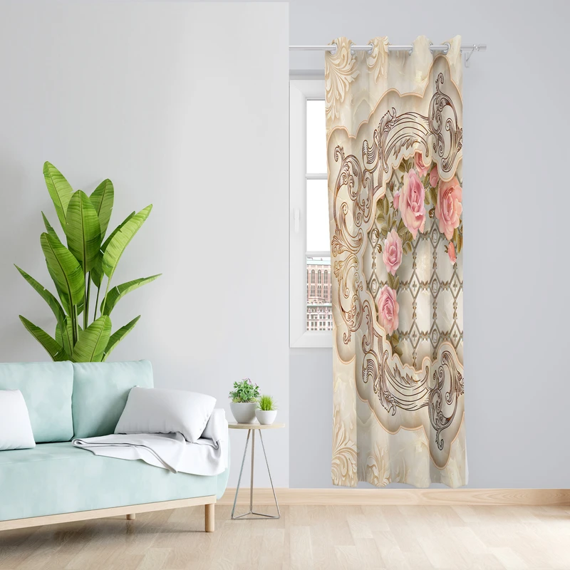 پرده طرح گل مدل مخمل پانچی کد L 1344L Z سایز 140x200 سانتی متر