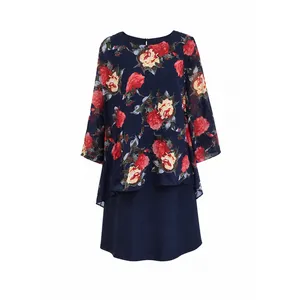 Women’s Casual Chiffon Dress, Long Sleeve, Round Neck, Model NS490