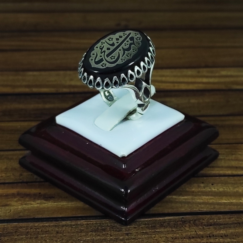 انگشتر نقره مردانه سلین کالا مدل عقیق خطی طرح یامهدی کد Mps-1