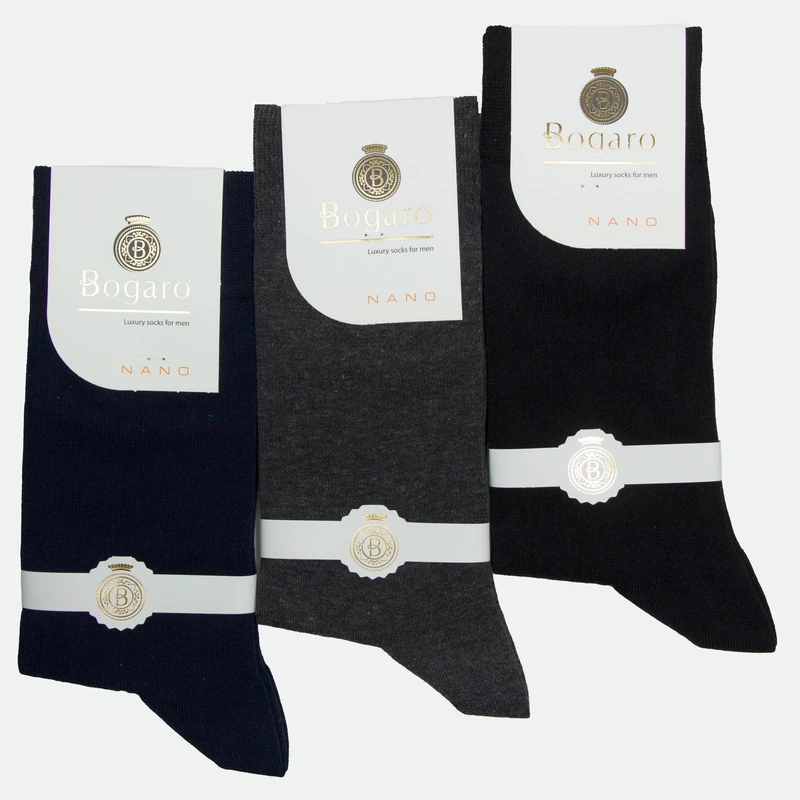 جوراب ساق بلند مردانه بوگارو مدل نانو نخی  مجموعه 3 عددی