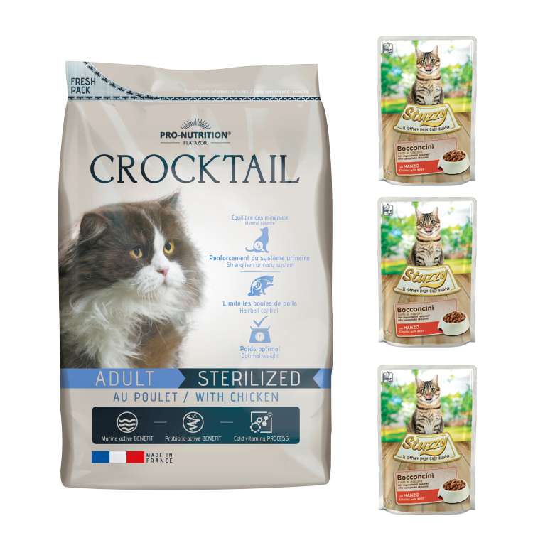 غذای خشک گربه عقیم شده فلاتازور وزن 10 کیلوگرم به همراه غذای پوچ