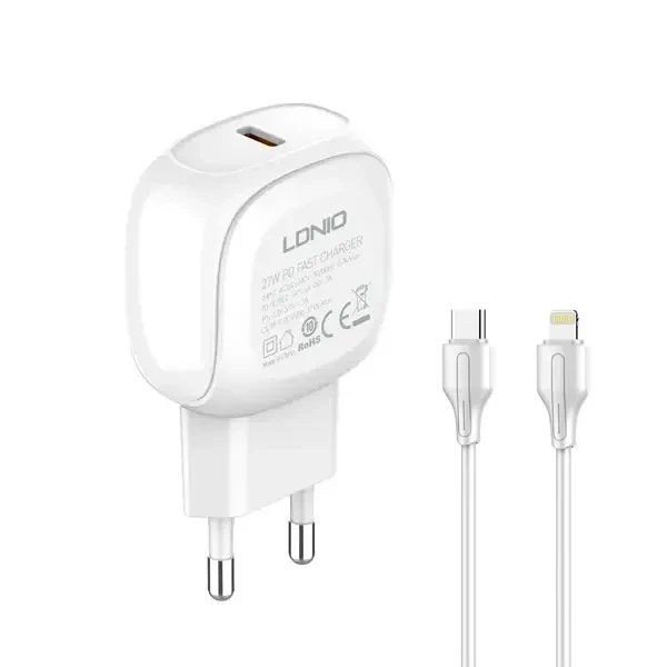 شارژر دیواری 27 وات الدینیو مدل A1206C به همراه کابل لایتنینگ