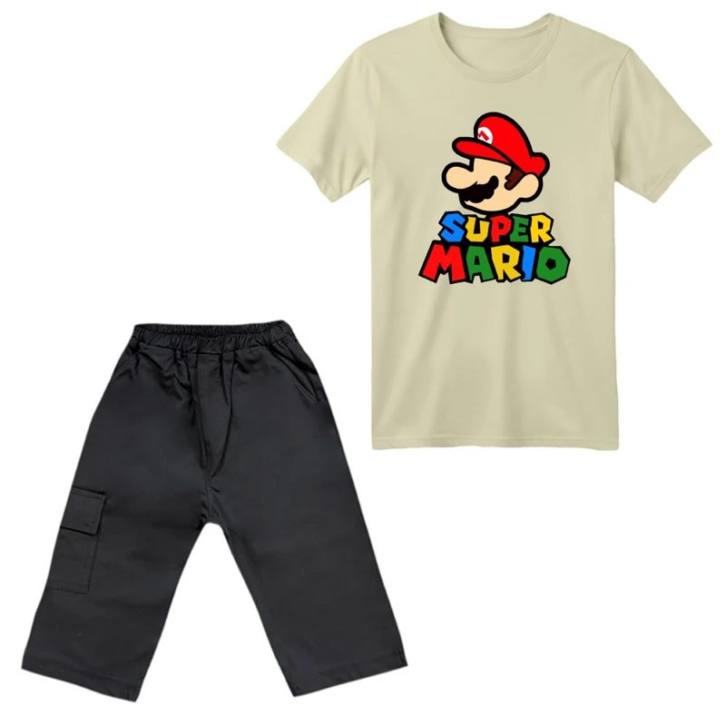 ست تی‌شرت آستین کوتاه و شلوارک پسرانه مدل سوپر ماریو