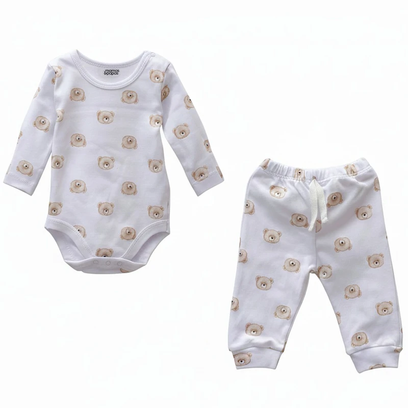 ست بادی آستین بلند و شلوار راحتی نوزادی ماماس اند پاپاس مدل تدی