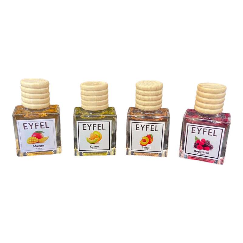خوشبوکننده هوا خودرو ایفل مدل انبه و هلو و شاتوت و طالبی  کد Mango-Blackberry-Melon-Peach حجم 10 میلی لیتر بسته 4 عددی
