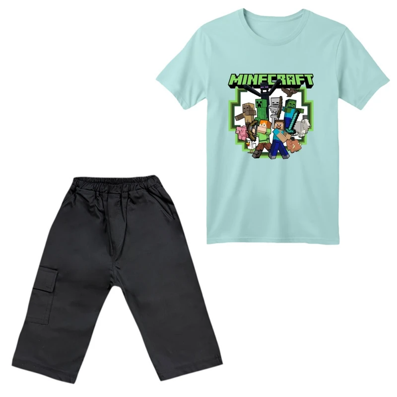 ست تی‌شرت آستین کوتاه و شلوارک پسرانه مدل ماینکرفت کد 010