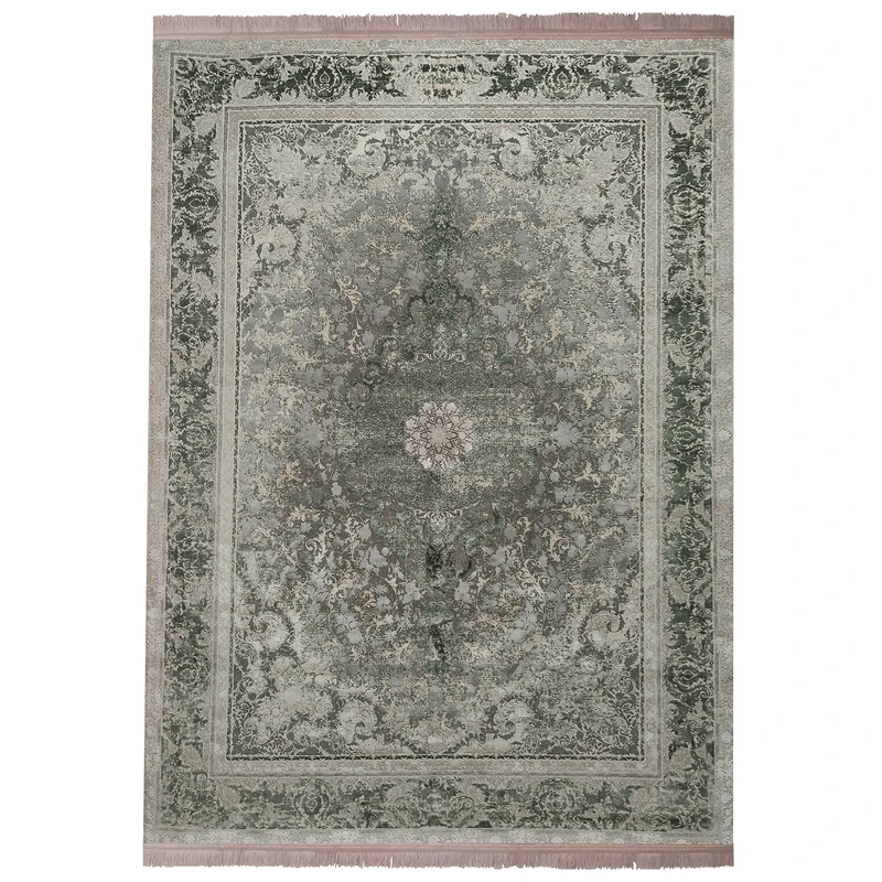 فرش ماشینی 1200شانه زمرد مشهد زمینه سبز حاشیه سبز طرح پتینه