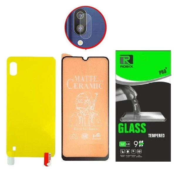 محافظ صفحه نمایش مات روبیکس مدل CR-A10 مناسب برای گوشی موبایل سامسونگ Galaxy A10 به همراه محافظ پشت گوشی و محافظ لنز دوربین