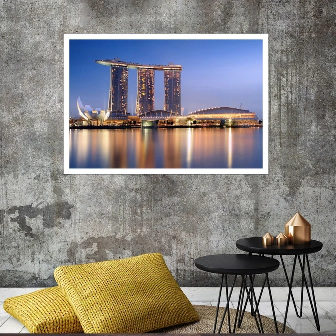 تابلو بکلیت طرح منظره هتل مارینا بی سندز سنگاپور مدل قاب شاسی W-s8081