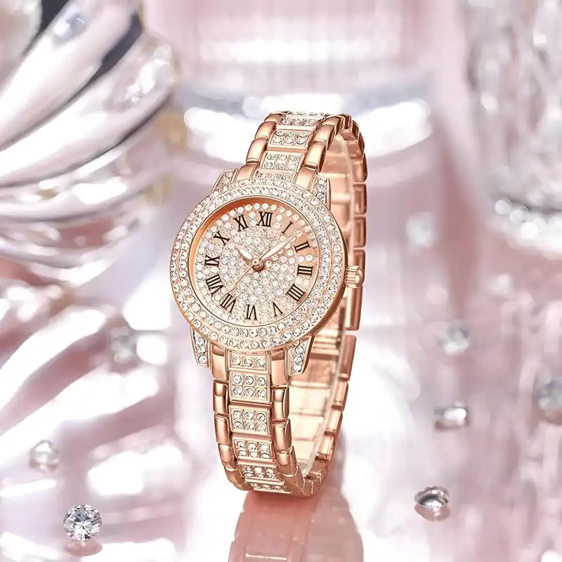 ساعت مچی عقربه ای زنانه مدل نگین دار دستبندی کد 1