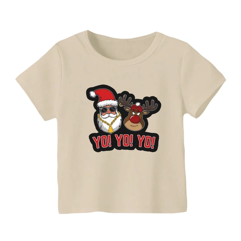 تی شرت آستین کوتاه بچگانه مدل بابانوئل و گوزن کریسمس کد 13