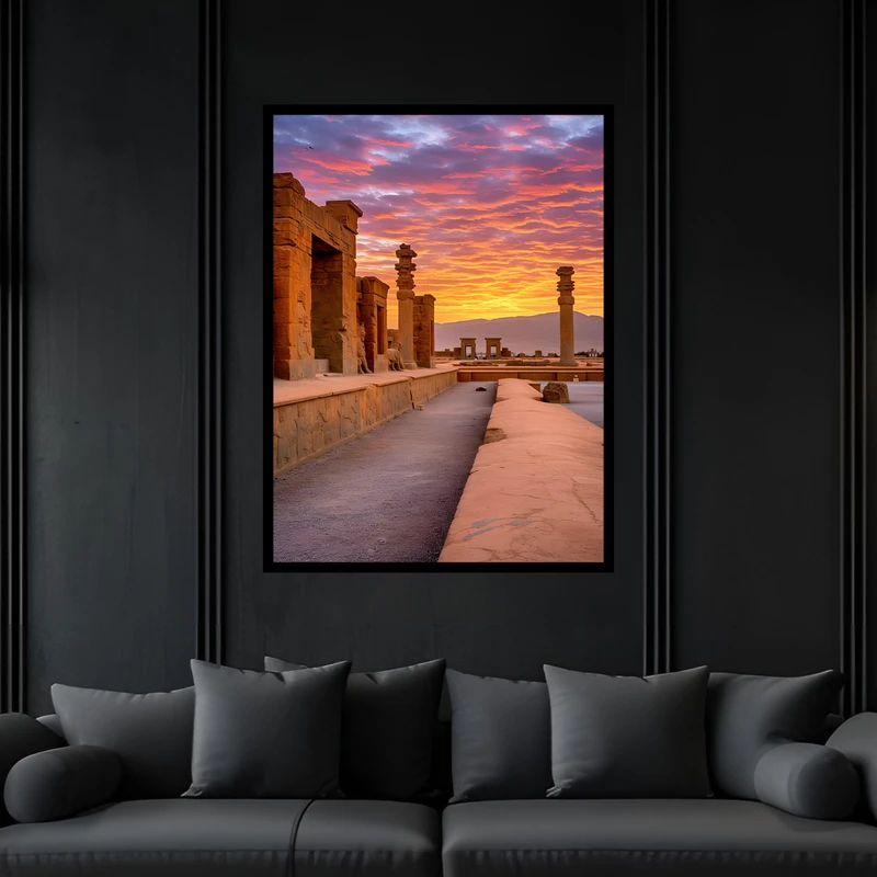 تابلو بکلیت طرح معماری بنای باستانی تاریخی ایران تخت جمشید مدل B-bu7408 فریم مشکی