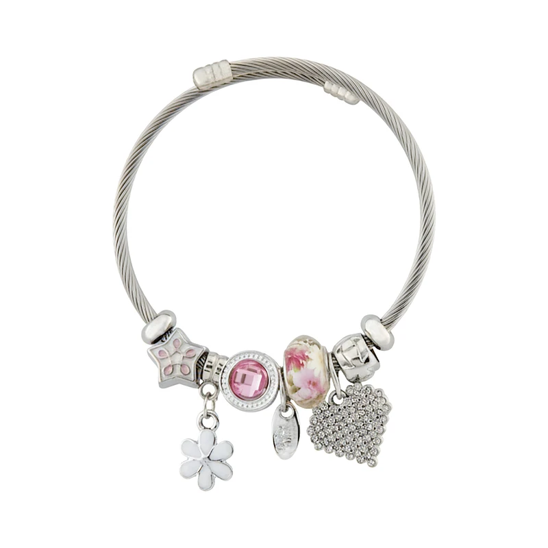 دستبند النگویی زنانه مدل پاندورا طرح قلبی کد 2133