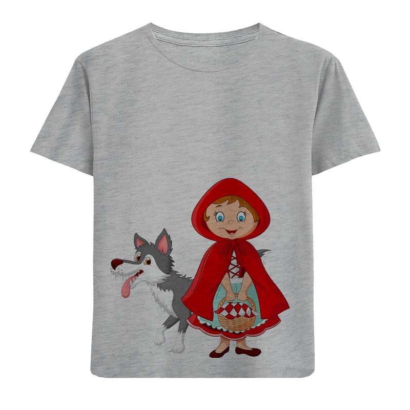 تی شرت آستین کوتاه دخترانه مدل شنل قرمزی و گرگ D86