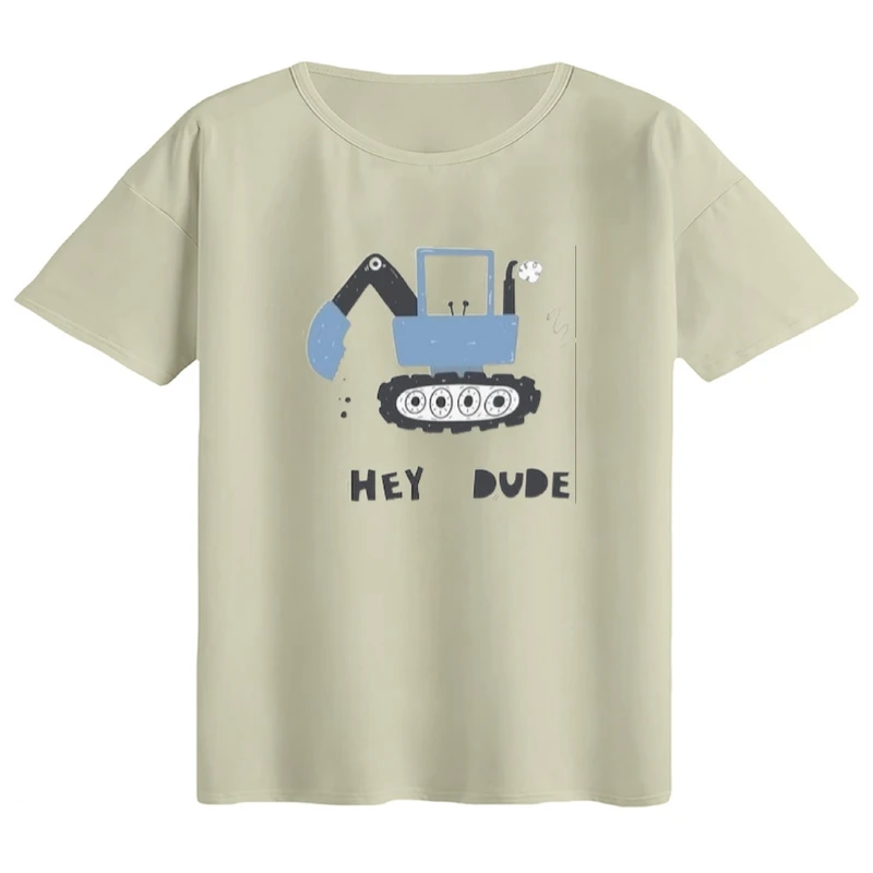 تی‌شرت اورسایز آستین کوتاه زنانه مدل باکسی طرح ماشین کار کد۶