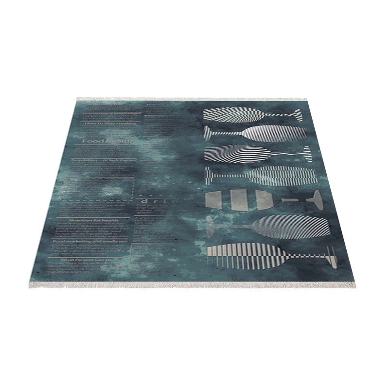 فرش ماشینی زانیس مدل مدرن طرح آشپزخانه زمینه سبزآبی