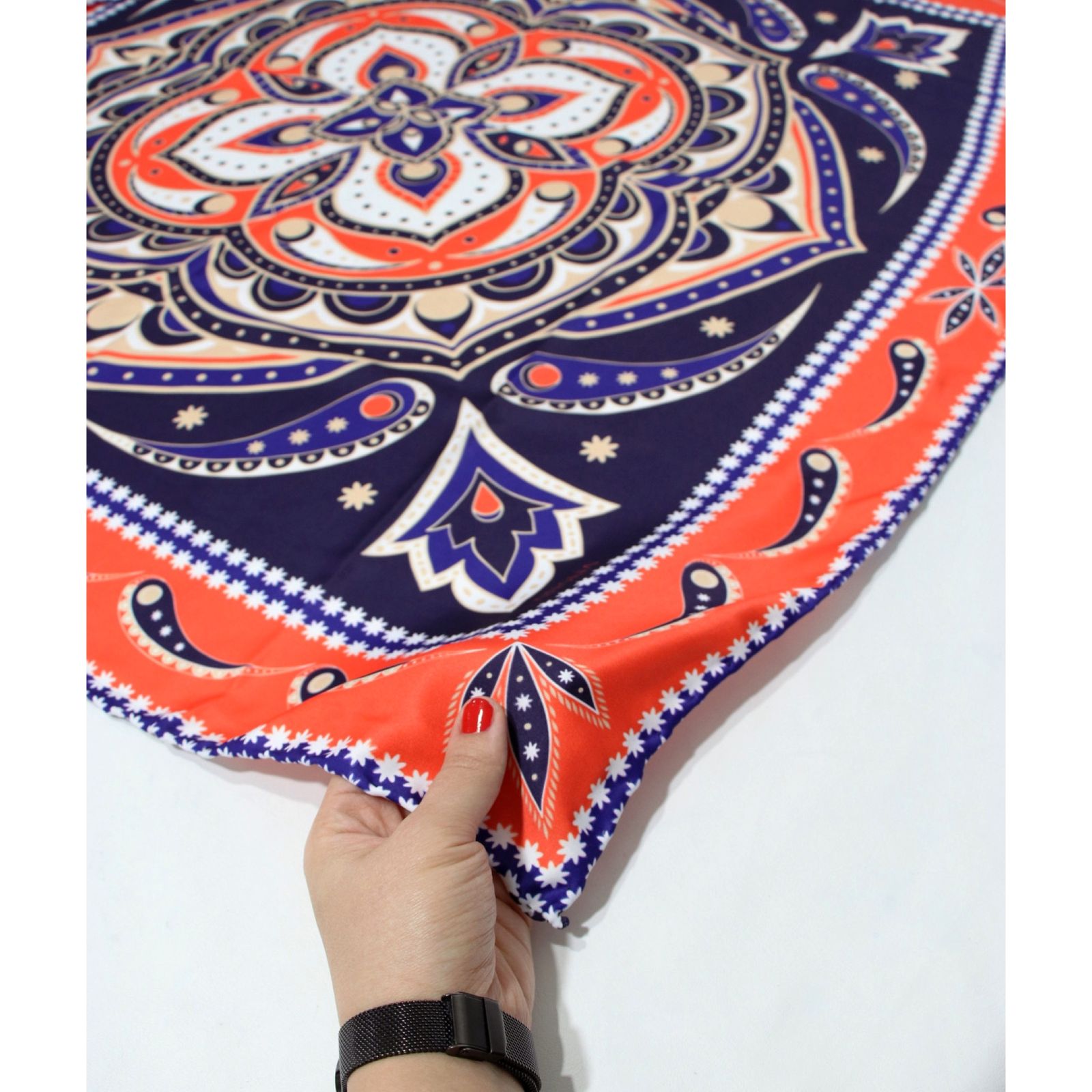 روسری زنانه مدل ابریشم توییل قواره 90 طرح بته جقه کد ana-2931 -  - 19