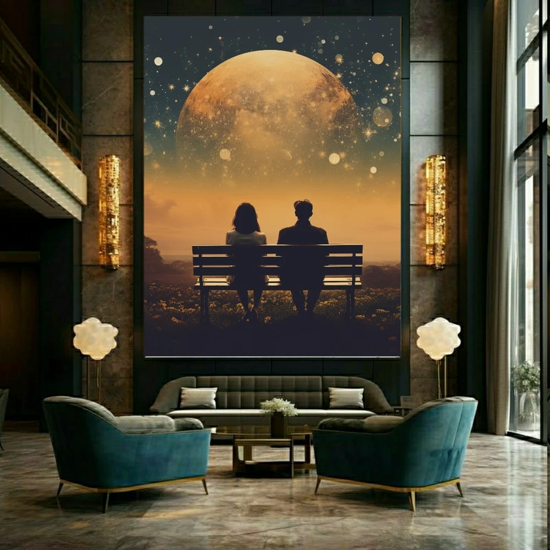 تابلو بوم طرح مخمل رمانتیک مدل تماشای ماه کد AS1021