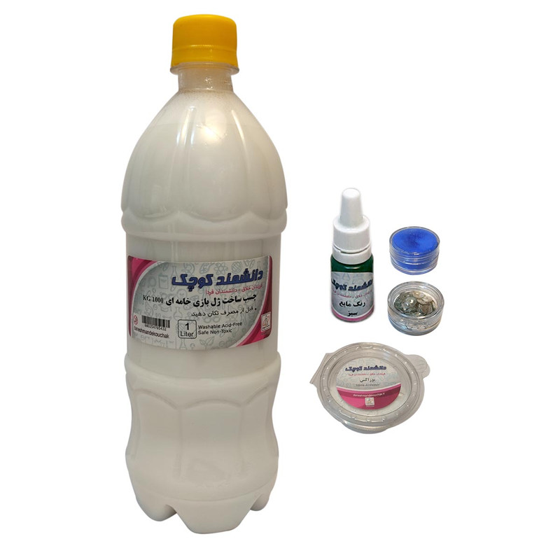 چسب ساخت ژل بازی خامه ای دانشمند کوچک مدل KG-1000 همراه با بوراکس و رنگ کد BY-3 بسته 5 عددی