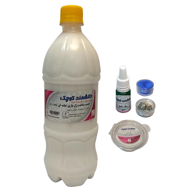 چسب ساخت ژل بازی خامه ای دانشمند کوچک مدل K1000 به همراه بوراکس و رنگ کد GB-5 بسته 5 عددی