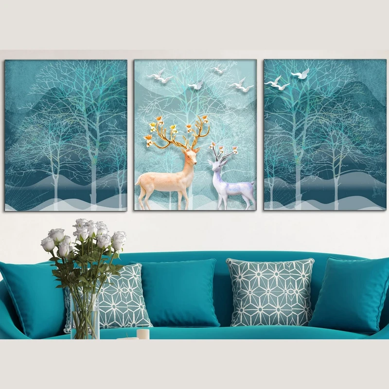 تابلو شاسی بکلیت طرح طبیعت و گوزن مدل SH-376 مجموعه 3 عددی