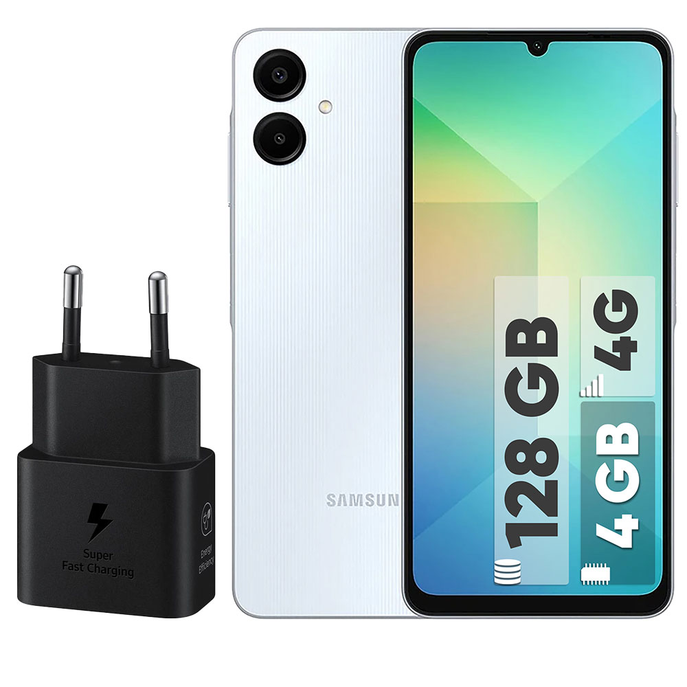 گوشی موبایل سامسونگ مدل Galaxy A06 دو سیم کارت ظرفیت 128 گیگابایت و رم 4 گیگابایت – به همراه شارژر 25 وات سامسونگ