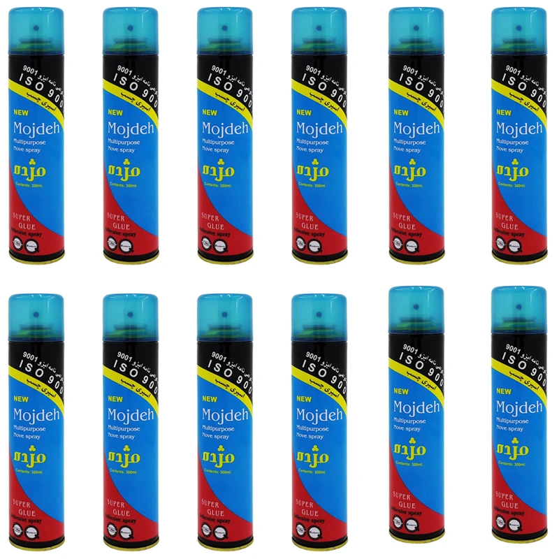 اسپری چسب مژده مدل MOJ3 حجم 300 میلی‌لیتر مجموعه 12 عددی