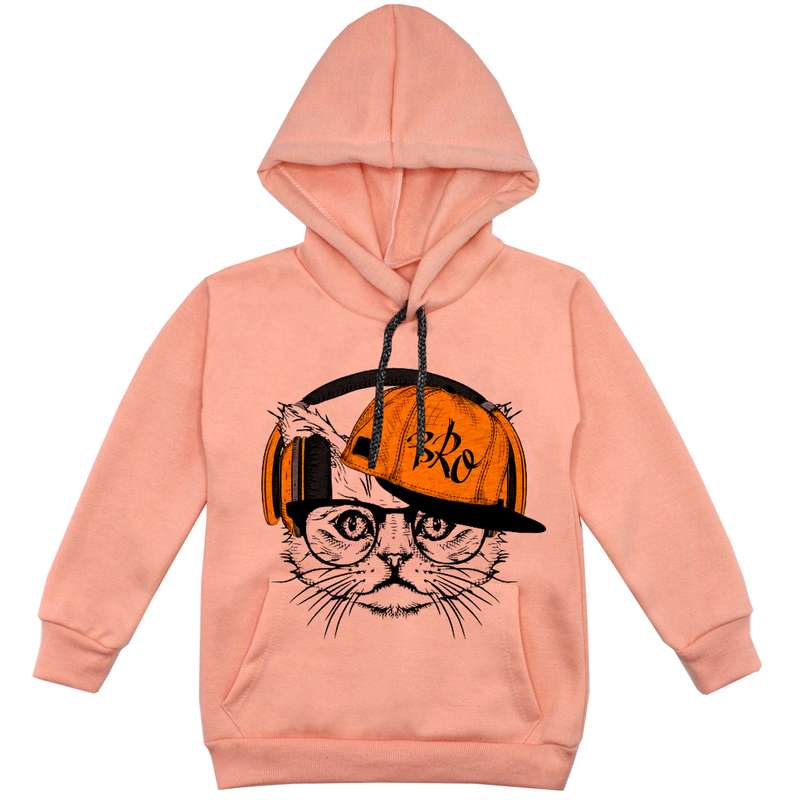 هودی پسرانه مدل  گربه F71 رنگ گلبهی