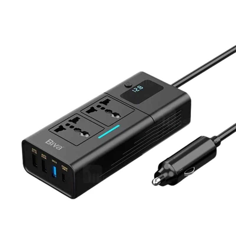 مبدل برق و اینورتر فندکی و چند راهی برق خودرو بیوا مدل NBQ-101 ظرفیت 200 وات