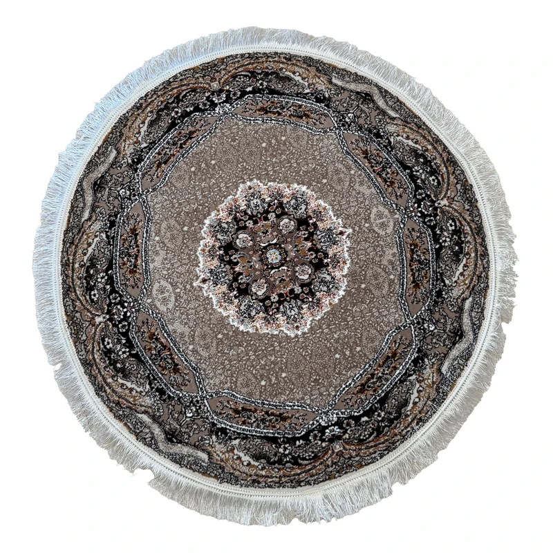 فرش ماشینی 700 شانه زمینه کرم قهوه‌ای حاشیه مشکی مدل C31