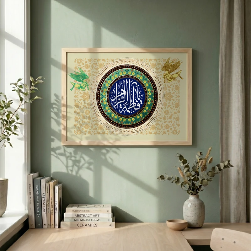 تابلو طرح ولادت حضرت فاطمه (س) مدل G15248 فریم کرم روشن