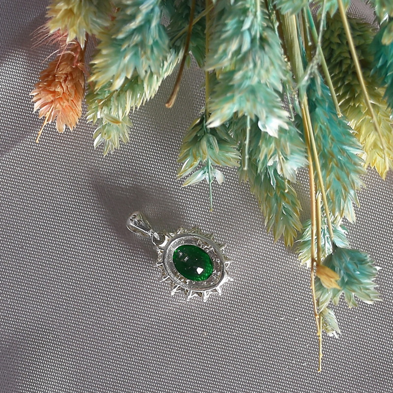 آویز گردنبند نقره زنانه  نقره جات لطفی  مدل زمرد کد PNSH09