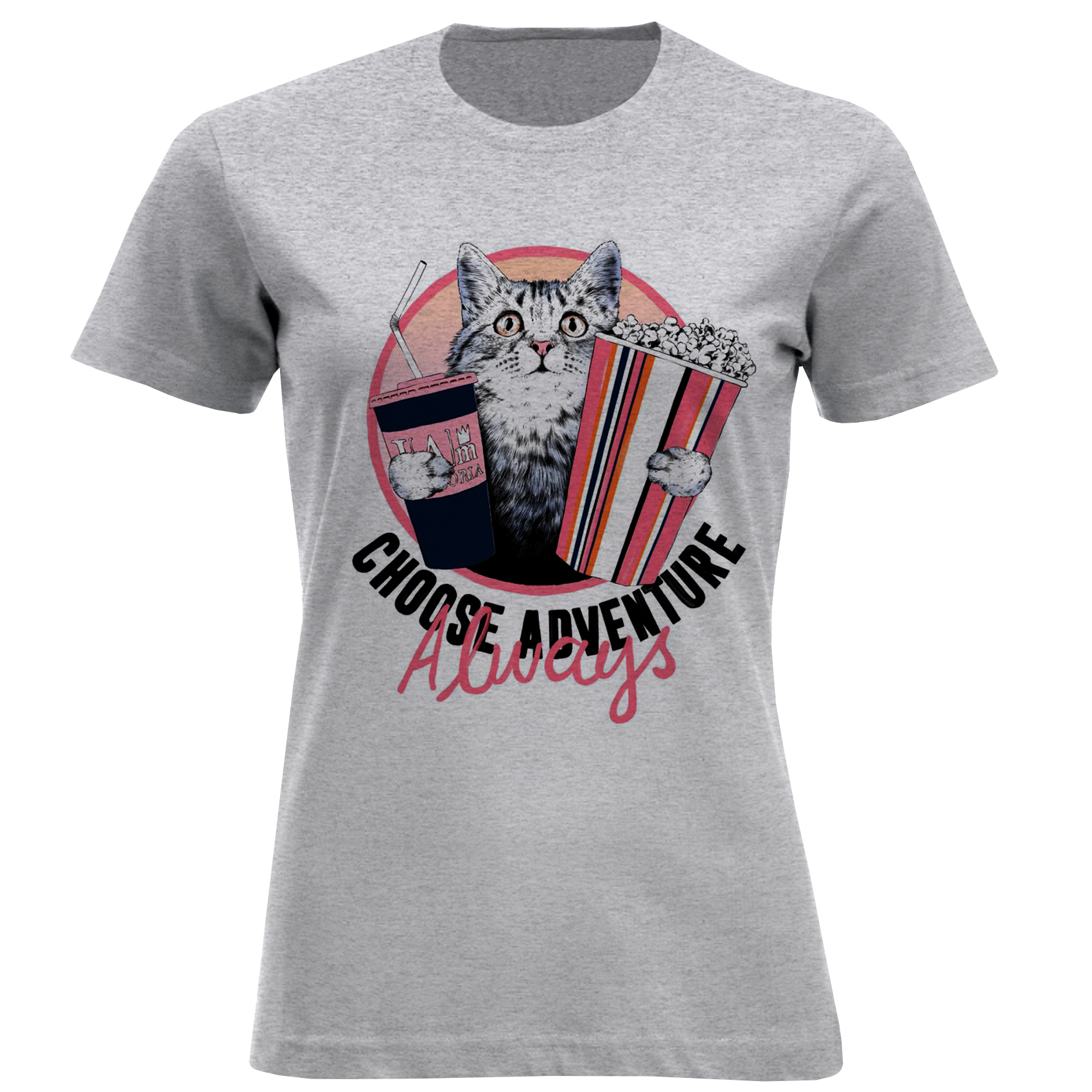 تی شرت آستین کوتاه زنانه مدل گربه وپاپ کورن F1503