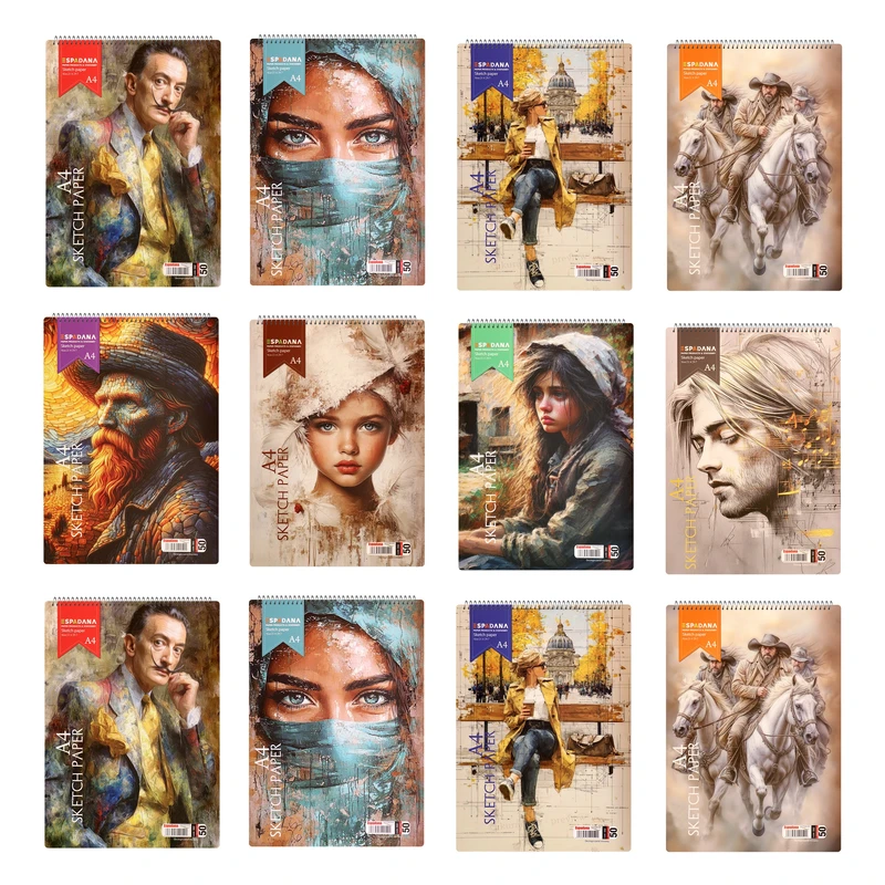 دفتر طراحی 50 برگ سیمی اسپادانا مدل عمودی کد 592N مجموعه 12 عددی