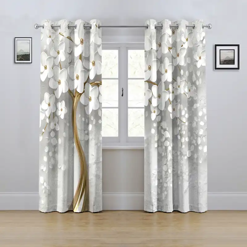 پرده مدل پانچی طرح شکوفه درخت سایز 280x145 سانتی متر