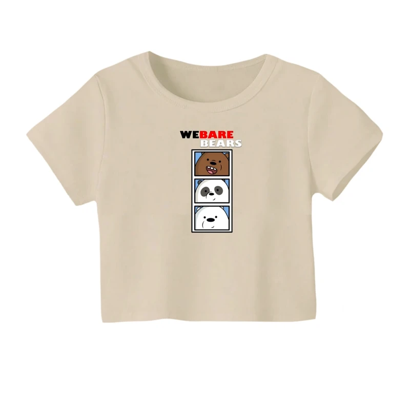 کراپ‌ تی‌شرت آستین کوتاه زنانه مدل سه خرس خندان