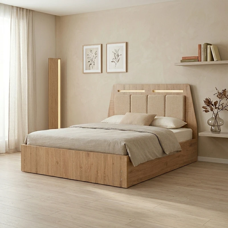 تخت‌خواب ملامینه دو نفره آریا میز مدل آیلین سایز 160 * 200 سانتی‌متر
