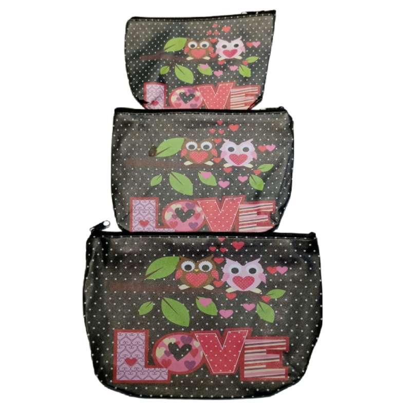 کیف لوازم آرایش زنانه مدل جغد LOVE مجموعه 3 عددی