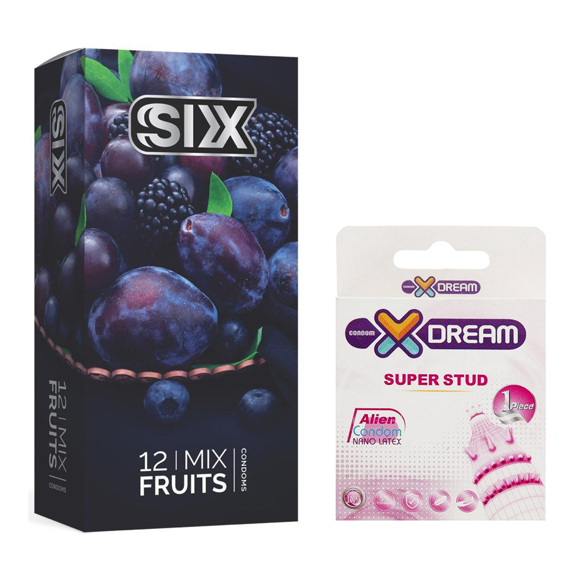 کاندوم سیکس مدل Mix Fruits بسته 12 عددی به همراه کاندوم ایکس دریم مدل Super Stud