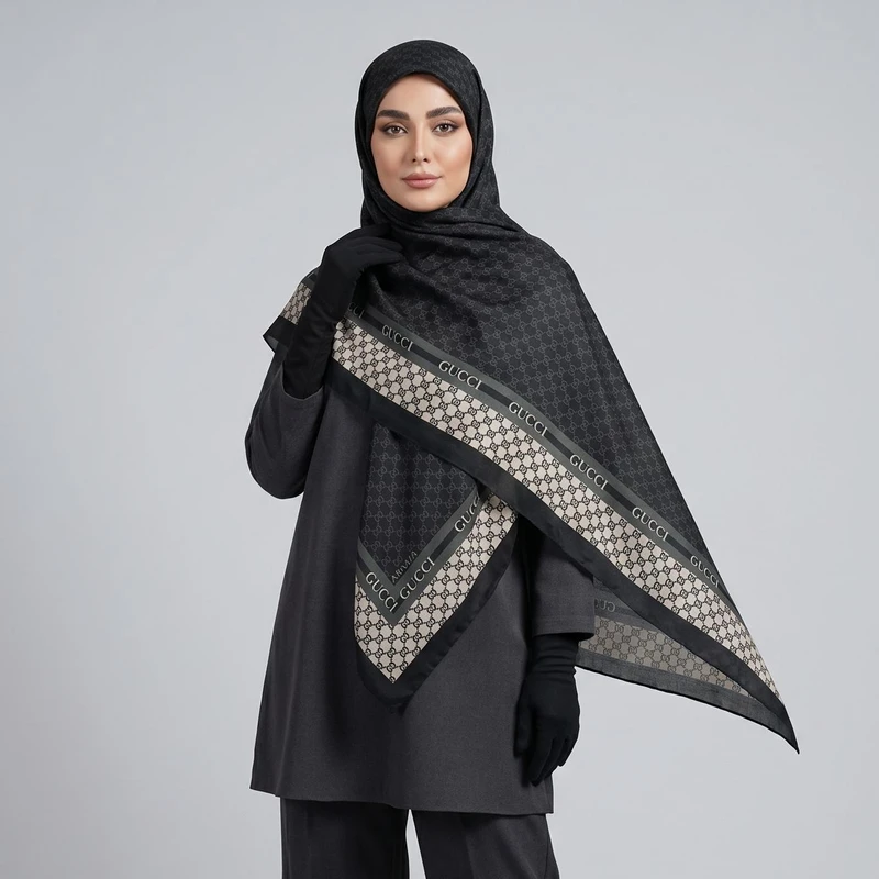روسری زنانه مدل نخی مزونی ریز دست دوز کد 6075-a